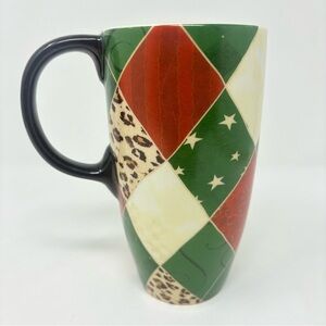 New! Hobby Lobby Red Green Leopard Print Grid Coffee Mug 20 oz 6.25" Tall